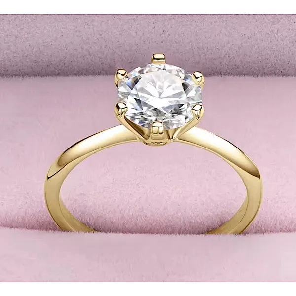 Boutique NEW 2 Ct Solitaire Simulated Diamond 14k Gold Plated S925‎ Engagement Ring - Image 9