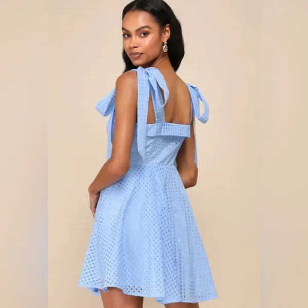Lulus Forever Darling Gingham Tie-Strap Mini wedding guest Dress Coquette girl - Image 2