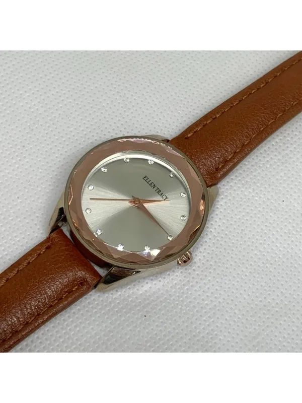 Anne Klein Ellen Tracy women silver brown tone watch 34mm quartz analog leather running - Image 8