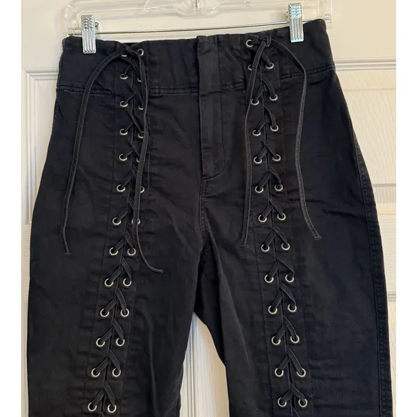 A.L.C. Kingsley Lace-Up Pants Size 6 Black ASO Kim K. Cropped High Rise Grunge‎ - Image 3