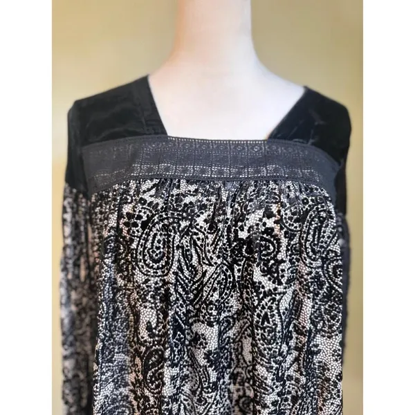 Sundance xs black velvet burnout silk‎ boho cottagecore whimsigoth flowy top - Image 2