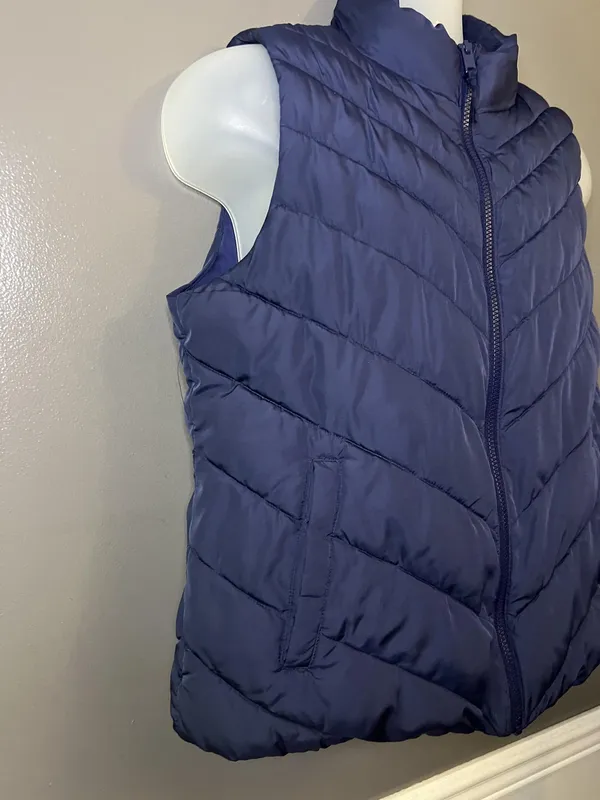 Gap Vest Womens Large Drizzle Blue Warmest Puffer Full Zip Quilted Lined Pockets - Image 3