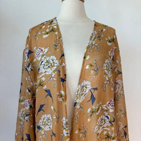 Emma & Grace Floral Long Sleeve Sheer Open Front Kimono Duster - Image 4