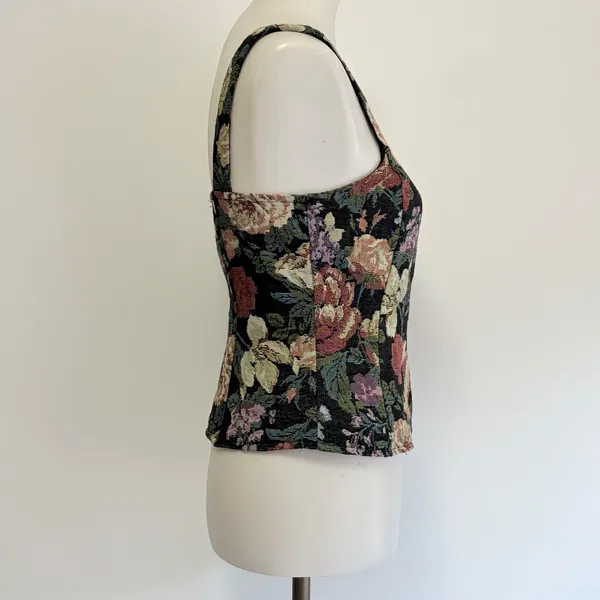 VICI Floral Tapestry Corset Top Size Small Multicolor Black Woven Zip Front - Image 4