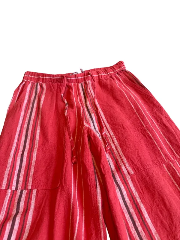Urban Outfitters Red Striped Wide Leg Linen Pants Cargo Bohemian X-Small Women's - Image 7