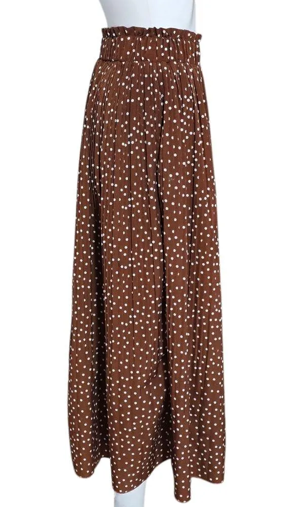Exlura Brown Polka Dot Pleated Midi Skirt with Smocked Waist Size XL - Image 4
