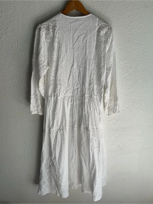 Zara White Eyelet Embroidered Boho Romantic Maxi Dress XS Cottagecore - Image 7