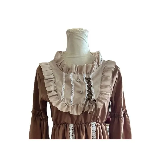 Vintage Princess Lolita A-Line Dress Fairy Balloon Sleeve Pearls Party Costume S - Image 9