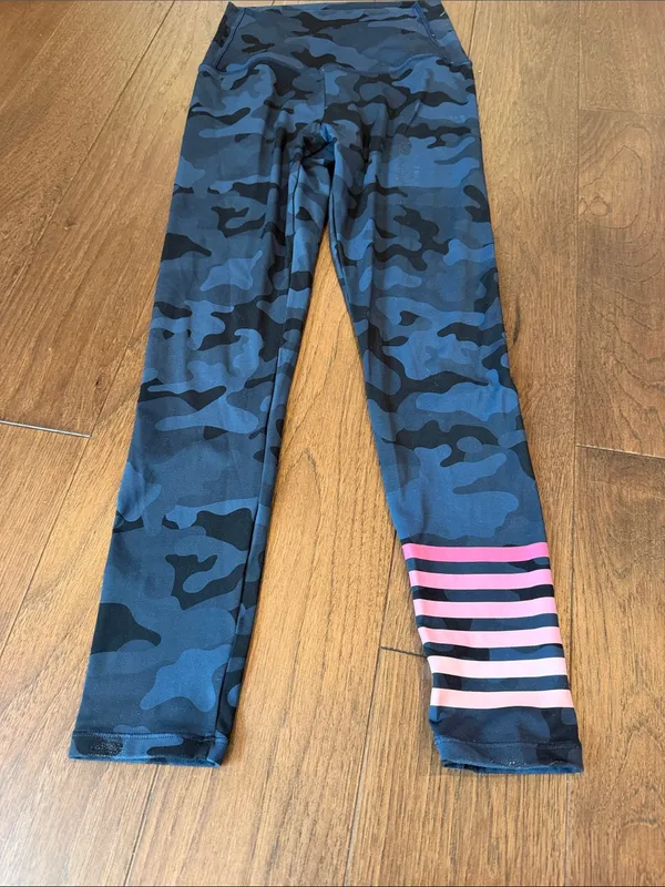 Addison Bay Blue Camo Leggings with Pink Stripe Ankle Size Medium - C11-670 - Image 3