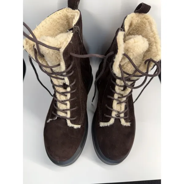 Steve Madden Jazmin faux fur-lined‎ suede lace-up side zip combat boots - Image 3