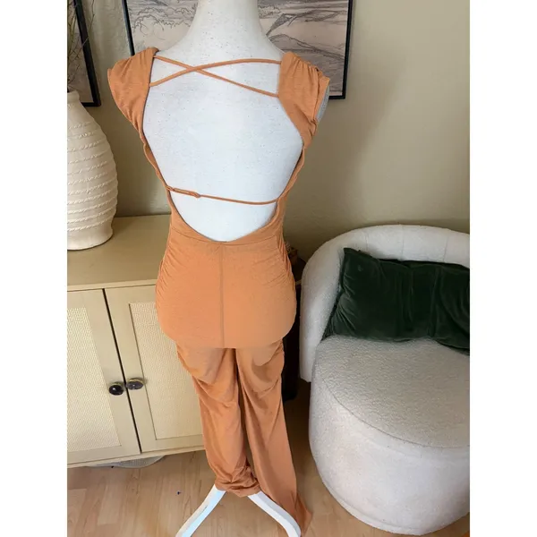 FREE PEOPLE FP Movement Pirouette Flare Jumpsuit in Orange‎ Size Small - Image 4