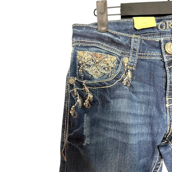 Grace in LA Embellished Pocket Bootcut Dark Wash Jeans Size 26 NEW with Tags - Image 5