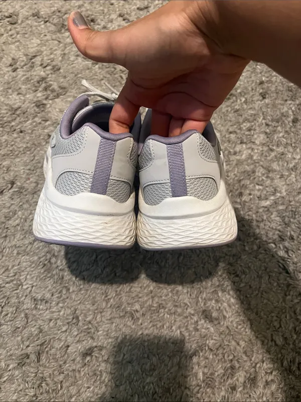 Skechers Light Gray and Lavender Lace-Up Athletic Sneakers - Image 5