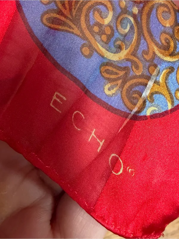 Echo red 100% silk scarf rectangle Christmas ornament theme oblong stars - Image 4