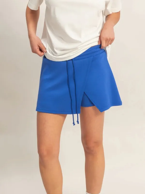 NEW Double Zero Cobalt Blue Scuba Wrap Front Elastic Waist Skort – Medium - Image 2