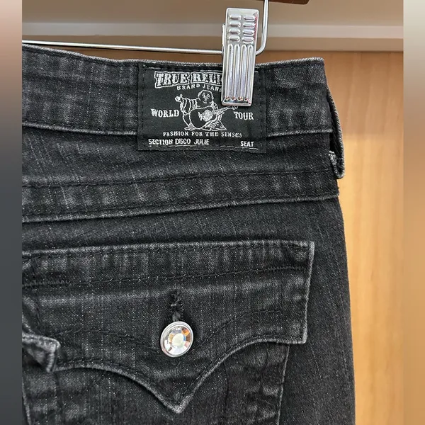 Y2K True Religion Disco Julie Black Crystal Skinny Low Rise Jeans - size 27 - Image 6