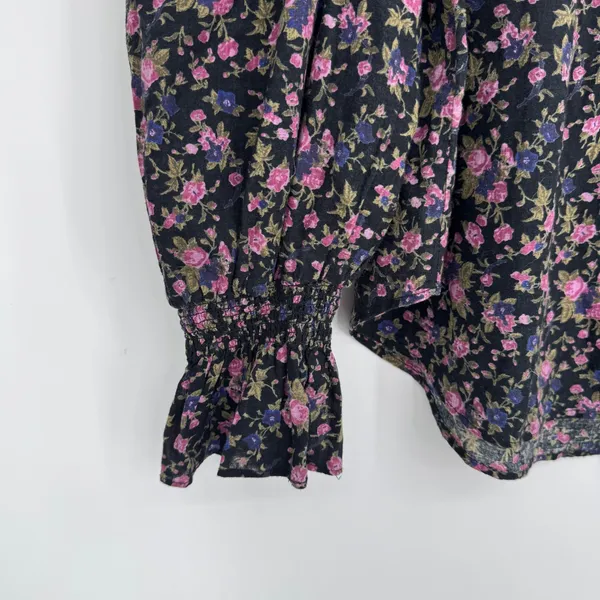 Free People Meant to Be Blouse Medium Black Floral Boho Romantic Puff Sleeve Top - Image 6