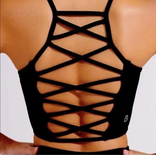 Buff Bunny Collection Ivy Crop Top Black Strappy Back Athletic Tank Size M - Image 2