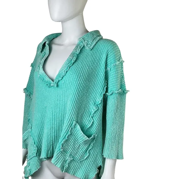 Easel Los Angeles‎ Ribbed Collared Neck Pullover Top Mint Green Size M - Image 8