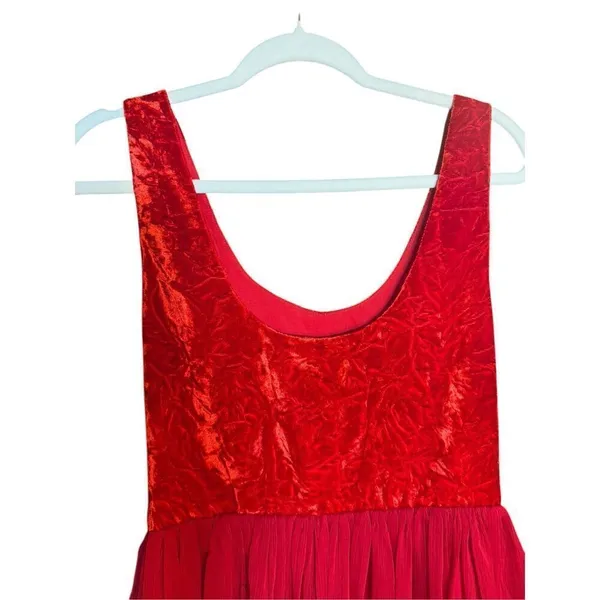 Free People Vibrant Red Crushed Velvet Party Mini Baby Doll Dress Sz‎ 8 - Image 8