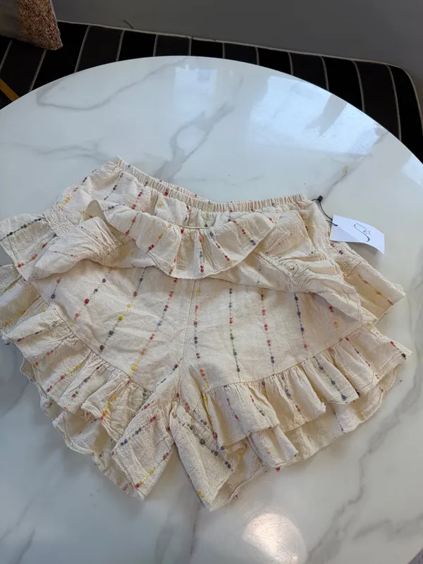 Soleil Ivory Ruffle Tiered Skort with Multicolor Dot Stripes Pink - Image 6