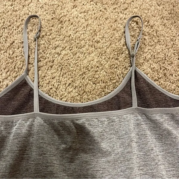Gray And Brown Energie Spaghetti Strap Tank Top. Has adjustable straps. - Image 4