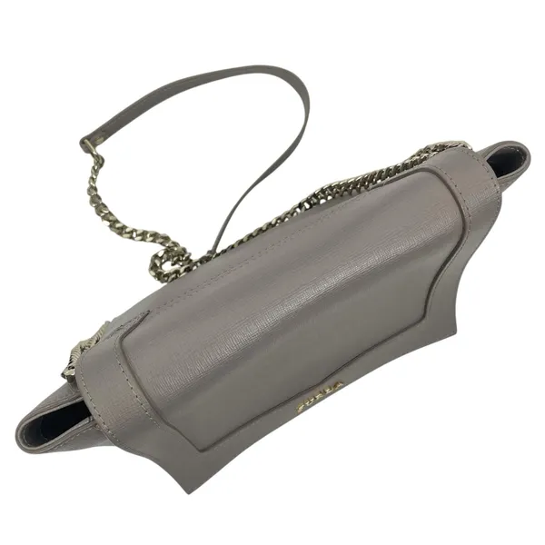 Furla Ginevra Leather Mini Crossbody Bag Sabbia Beige Gray Gold Chain - Image 9