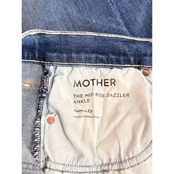 Mother Womens Jeans Blue Denim The Mid Rise Dazzler Teaming Up Straight Size 28 - Image 4