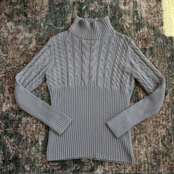 Vintage Axcess Turtleneck Sweater Large Grey Cable Knit Y2K Preppy Chic Cottage - Image 3