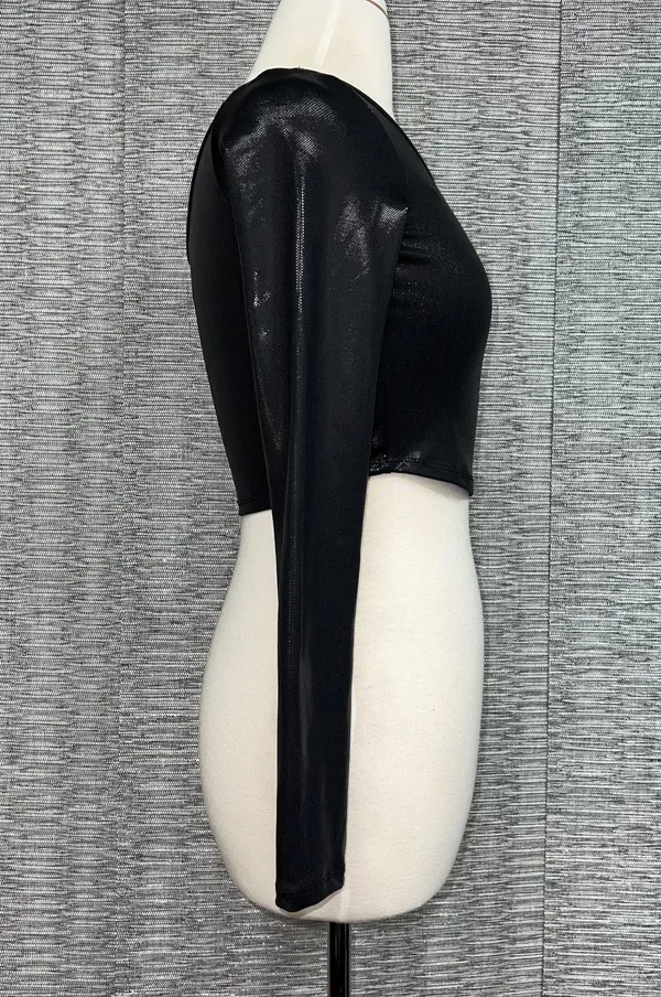Forever 21 New Without Tag Black Shiny One Shoulder Stretchy Going Out Crop Top - Image 3