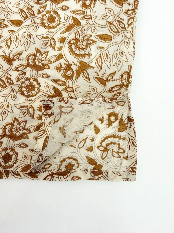 Cleobella Reza Blouse Peasant Tamil Block Print Floral Cotton Boho Brown Ivory - Image 12