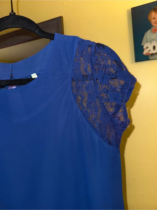 Women's Royal Blue Lace Sleeve Shift Dress - Image 2
