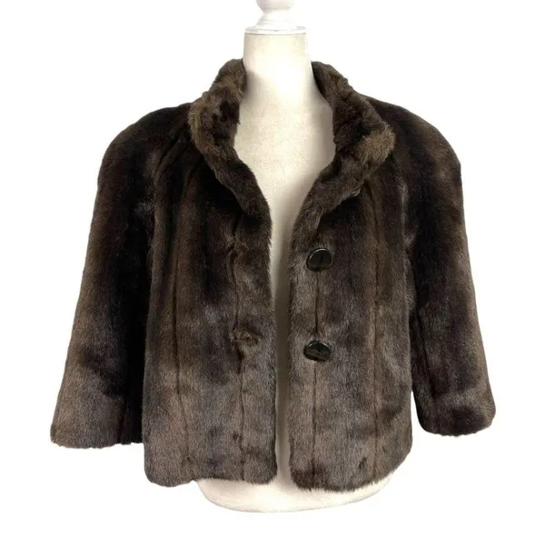 Alpine Studio Women's Fur Faux Brown Cropped Coat Jacket Size Medium - Image 4