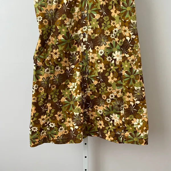 White Stag Cotton Boho Quirky Mod Floral Sleeveless Button Down Dress 10 Olive - Image 3