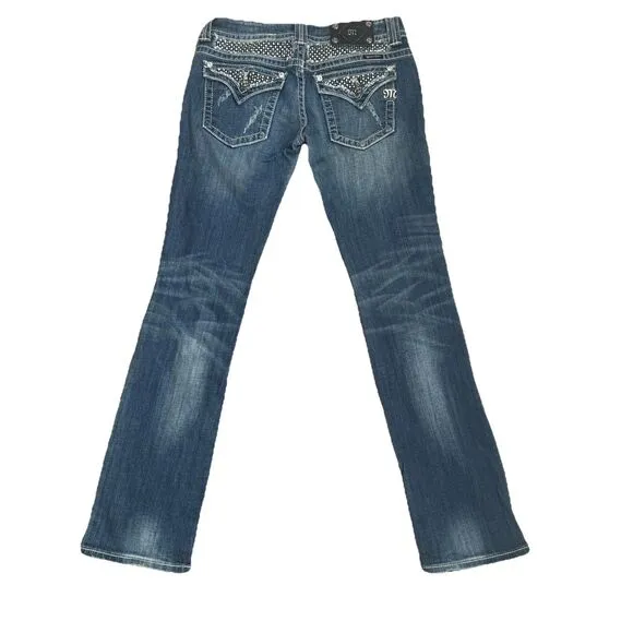 Miss Me Womens Straight‎ Leg Embellished Rhinestone Denim Distressed Jeans Sz 29 - Image 9