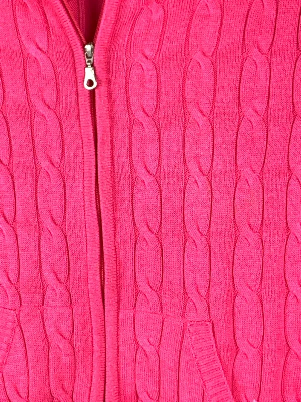 Kate Lord Womens Sweater L Pink Cable Knit Full Zip Golf Cardigan Pockets - Image 4