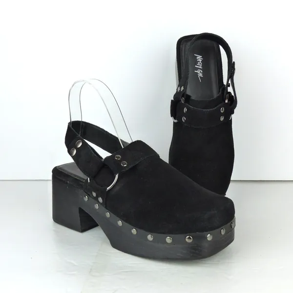 Nasty Gal Slingback Platform Clogs 37 EU Black Suede Studded Square Toe Goth Y2K - Image 14