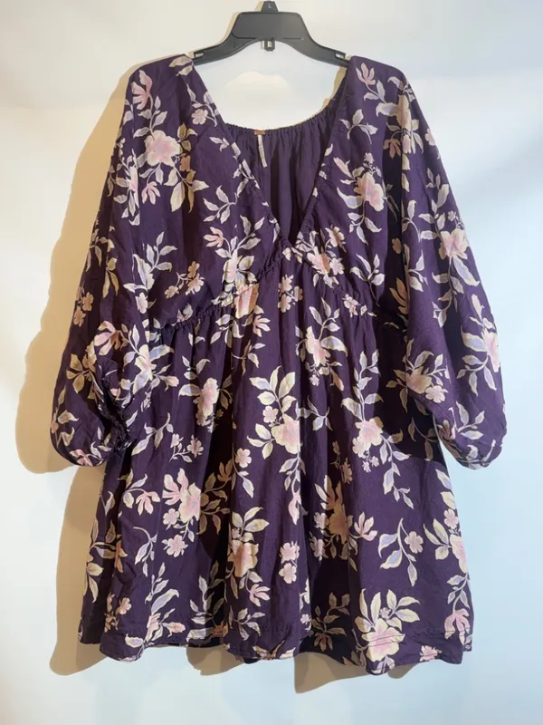 Free People Portia Printed V-Neck 3/4 Sleeve Linen Casual Everyday Mini Dress L - Image 3