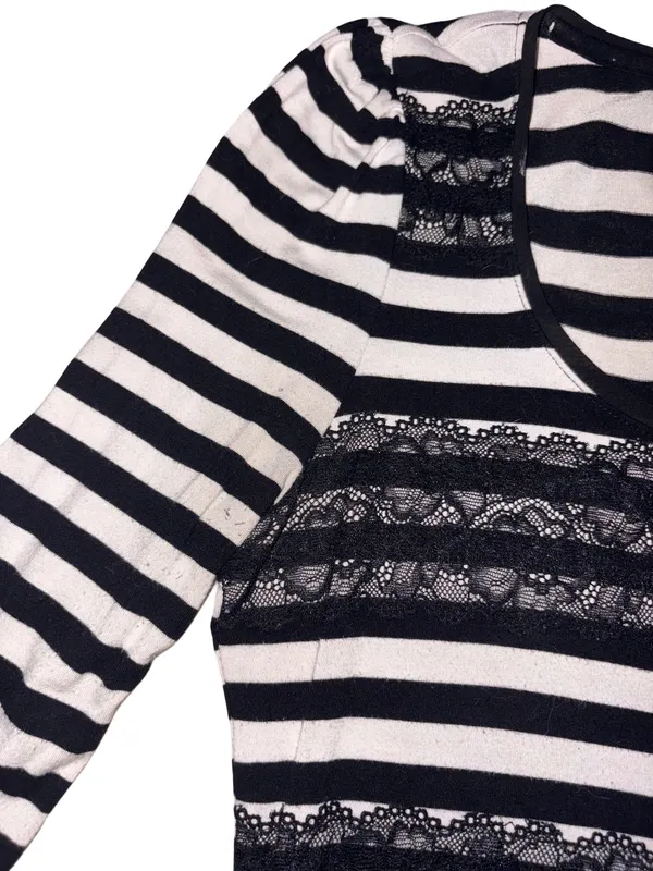 White House Black Market Striped Lace-Trim 3/4 Sleeve Top - Image 7