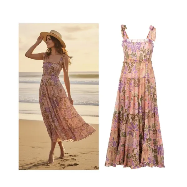 Zimmermann Violet Tiered Floral Midi‎ Sun Dress Smocked Size 1 US M - Image 2