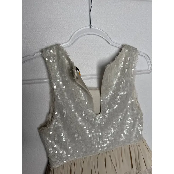 Alice + Olivia 2000s Silk Ruffle Tiered Sequin Dress Neutral Small - Image 10