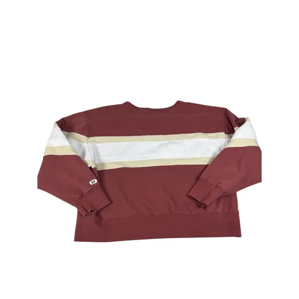 Abercrombie & Fitch Burgundy White Striped Crewneck Sweatshirt XL Cotton‎ Blend - Image 3
