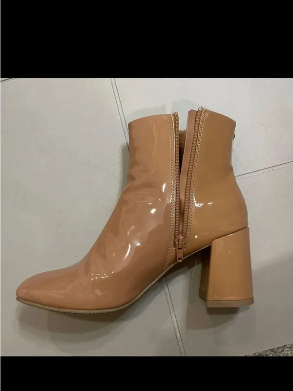 Steve Madden Glossy Camel Patent Block Heel Ankle Boots - Image 2