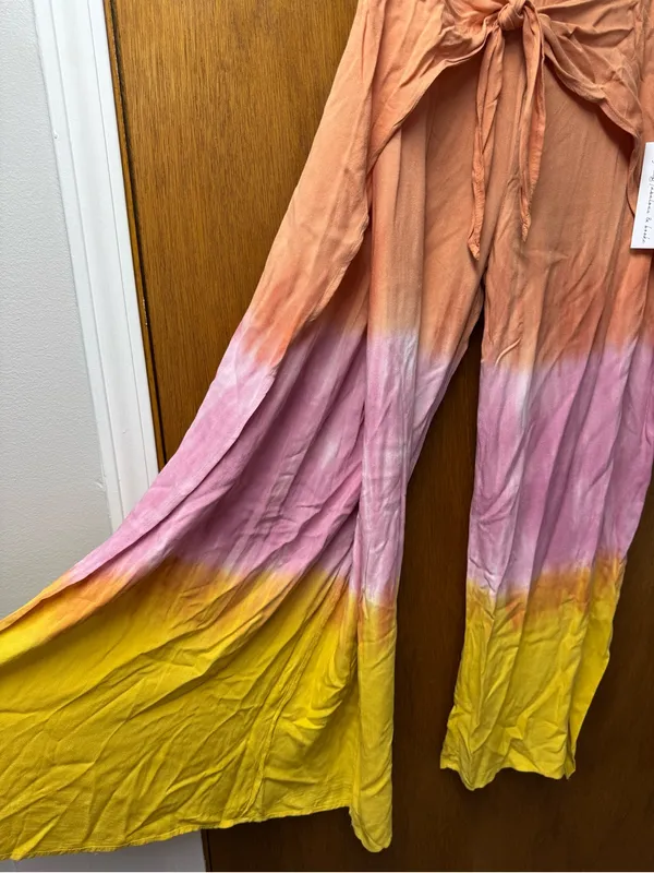 Young Fabulous & Broke Abigail Tie Front Split Wide Leg Tie Dye Pants Large NEW - Image 11