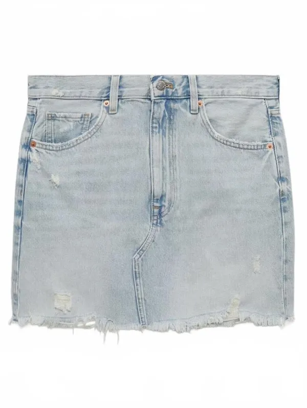 Mango Denim Miniskirt with Frayed Hem Mini Skirt NWT Elena Light Blue XS - Image 3