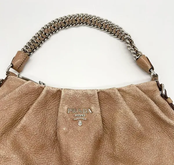 Prada Chain Cervo Lux Leather Cammeo Beige Pink Shoulder Handbag - Image 4