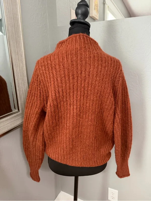 Madewell Loretto Rust Ribbed Mockneck Wool Blend Knit Sweater XXS - Image 4