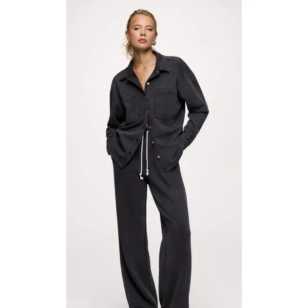 Nuuds Weekend Black Wash French Terry Button Down Lounge Sweater Women's Size XS - Image 5