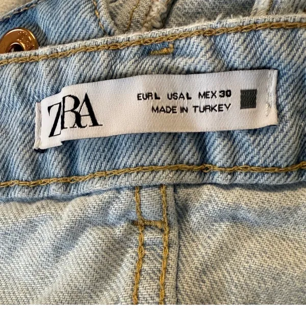 Zara Light Wash Distressed Denim Mini Skirt - Size L / 30 - Image 4