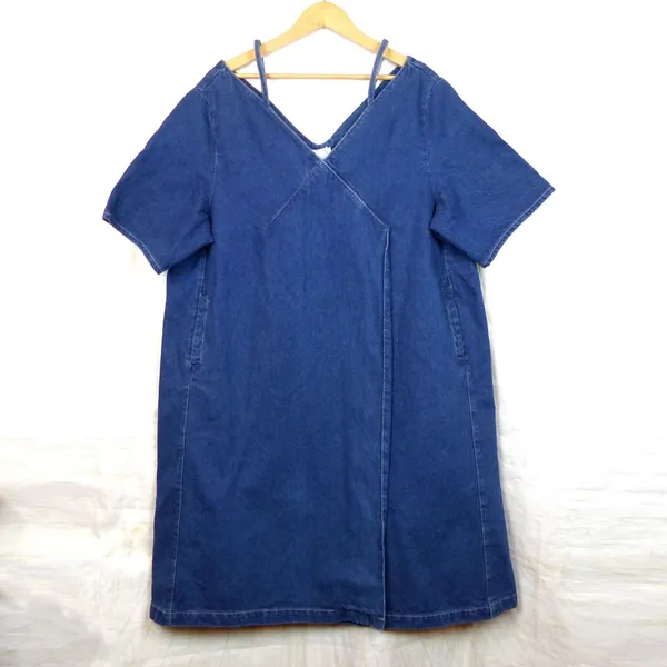 ASOS Denim Mini Dress Womens US 12 Blue V Neck Short Sleeve NWT WHITE Label - Image 3